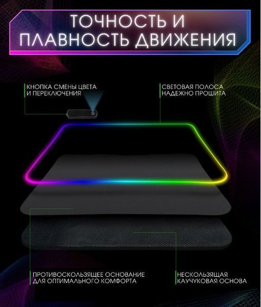 RGB коврик 35х25 см для мишки та клавіатури ws049 фото
