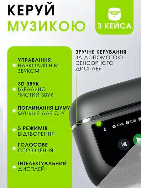 Бездротові навушники Langsdom TA05 Tour Pro 2 з активним шумоподавленням ANC, ENC та сенсорним екраном кейса, Bluetooth 5.4 0353 фото