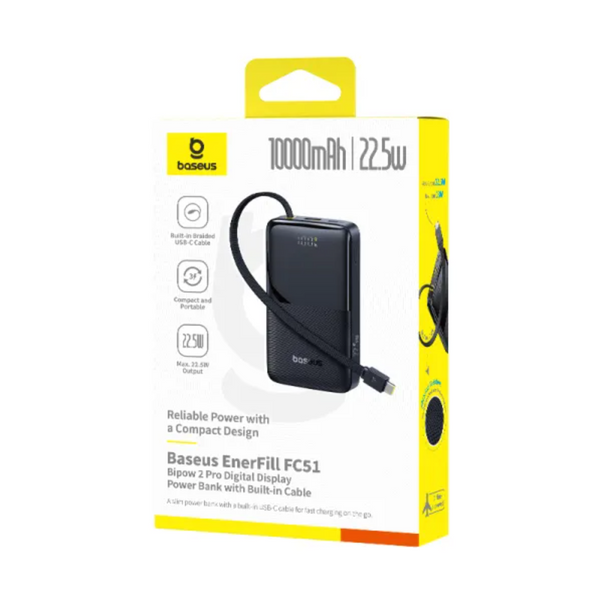 Внешний аккумулятор, повербанк Baseus EnerFill Bipow2 Pro 10000mAh 22.5W со встроенным кабелем и быстрой зарядкой 0367 фото