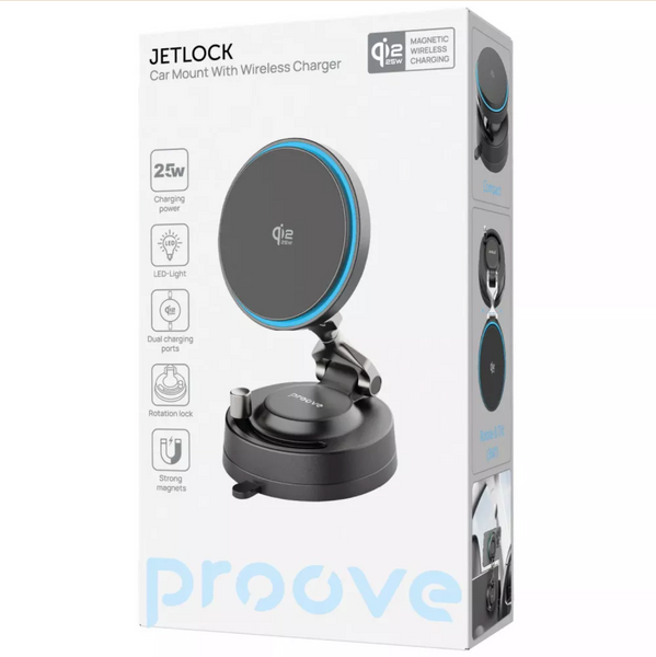 Магнітний автотримач з вакуумним кріпленням Proove JetLock Qi2.2 25W та бездротовою зарядкою Qi2.2 25W  00446 фото