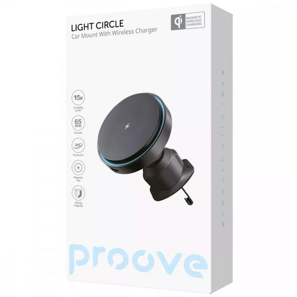 Автотримач для телефона з бездротовою зарядкою Proove Light Circle 15W 00705 фото
