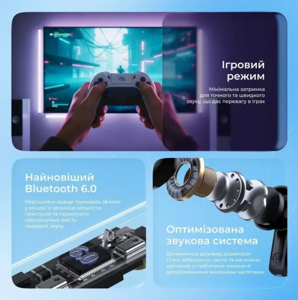 Бездротові навушники Proove NoLimit TWS AN. Вакуумні навушники - потужний звук, Bluetooth 6.0 та гібридне шумозаглушення. 00395 фото