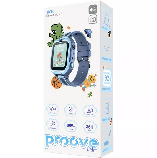 Дитячий смарт-годинник Proove Kids Ticki з SIM карткою, GPS трекером, IPX7 вологозахистом, камерою, кнопкою SOS та підтримкою відеодзвінка. 00528 фото